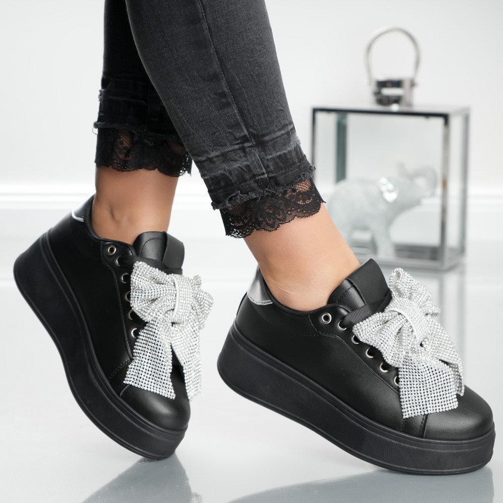 Pantofi Sport Queen Bow BK-72 Black Silver - 3 | YEO