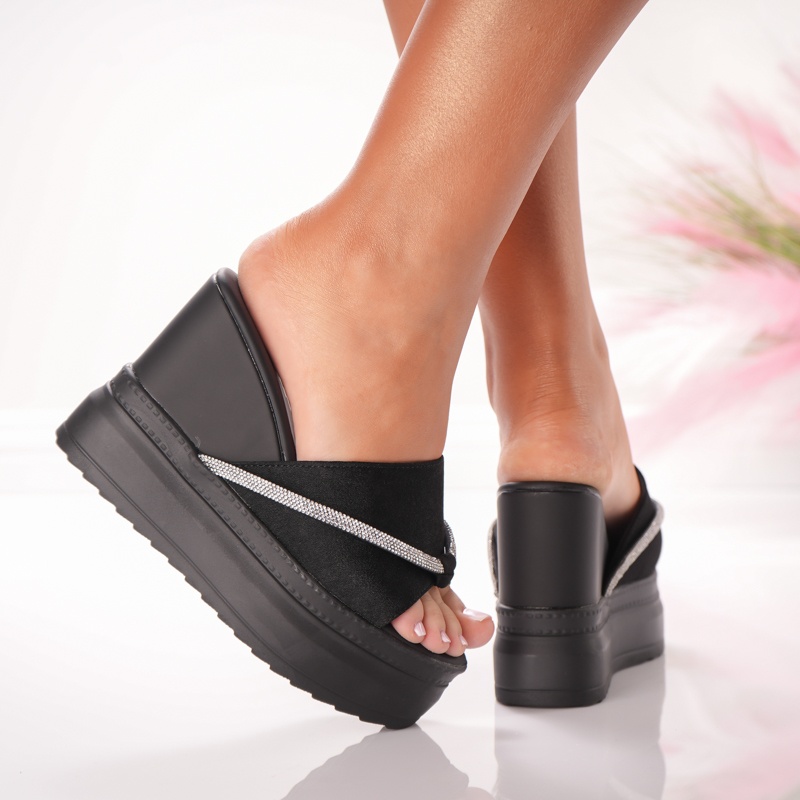 Papuci Cu Platforma - 3AW317 Black White - 1 | YEO