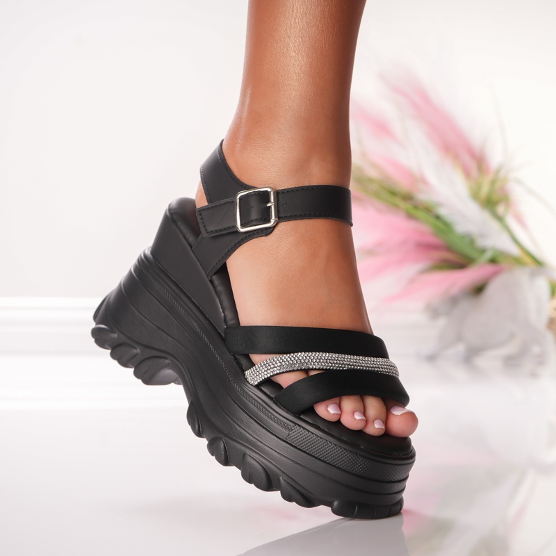 Sandale Dama cu Platforma - 5WL37 Black White - 1 | YEO