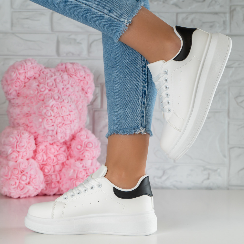 Pantofi Sport Queen - 1860 White-Black - 2 | YEO