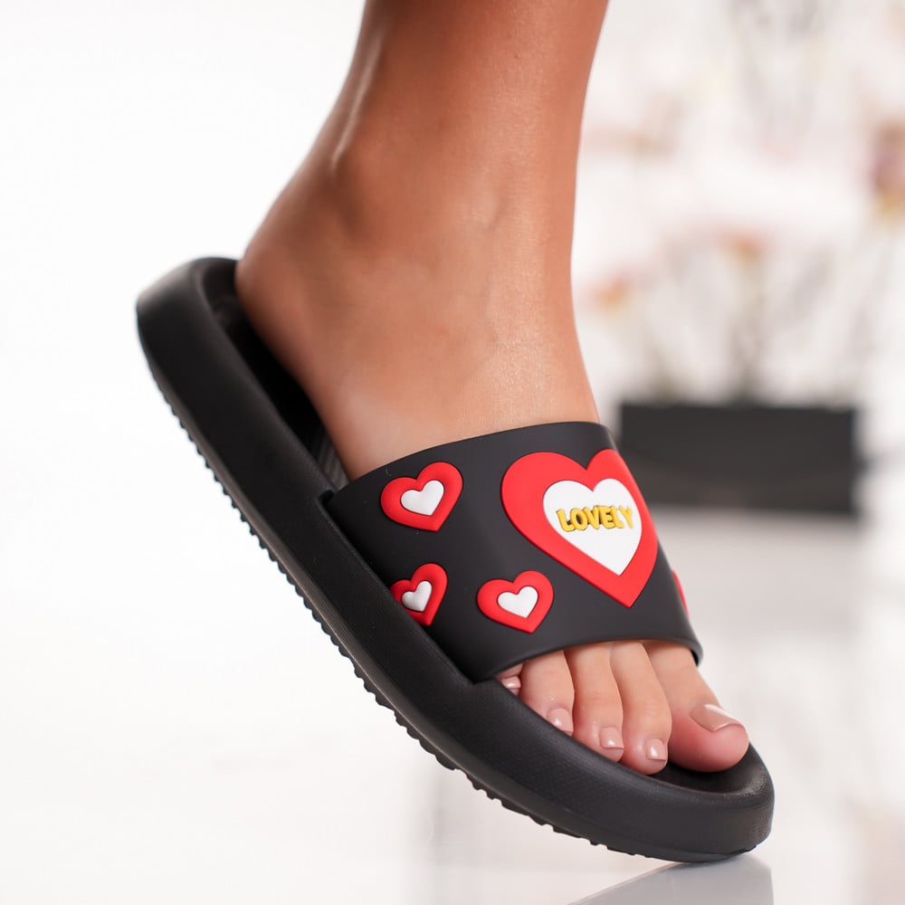 Papuci Heart - 308-1 Black - 1 | YEO