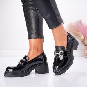 Pantofi Casual Toc Lac - 1007 Black - Img 3