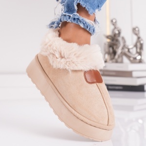 Papuci Imblaniti Tip UG - CozyWalk MK060-1 Beige - Img 2