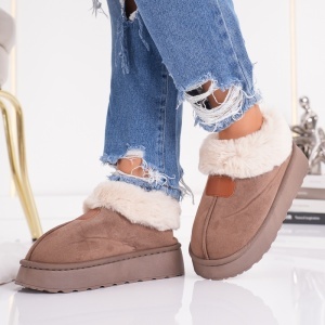 Papuci Imblaniti Tip UG - CozyWalk MK060-1 Platform Brown - Img 4