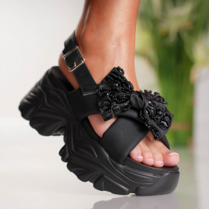 Sandale Dama cu Platforma Bow - 3WL227 Black - Img 1