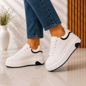 Sneakers Dama Platforma NOVA - JX888 White Black - Img 3