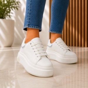 Sneakers Dama Platforma NOVA - JX888 White Silver - Img 4