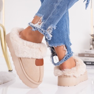 Papuci Imblaniti Tip UG - CozyWarm MK058-1 Beige