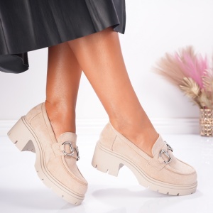 Pantofi Casual Toc Elly - 1006 Beige - Img 2
