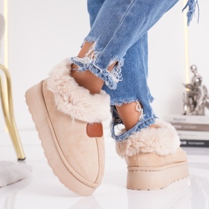 Papuci Imblaniti Tip UG - CozyWalk MK060-1 Beige - Img 3
