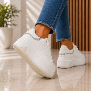 Sneakers Dama Platforma NOVA - JX888 White Silver - Img 5