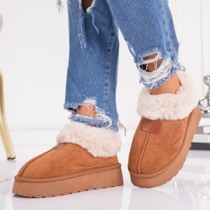 Papuci Imblaniti Tip UG - CozyWalk MK060-1 Camel - Img 4