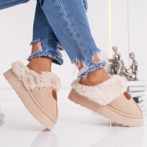 Papuci Imblaniti Tip UG - CozyWarm MK058-1 Beige - Img 2