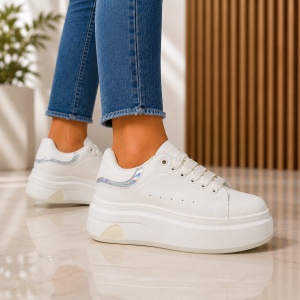 Sneakers Dama Platforma NOVA - JX888 White Silver - Img 2