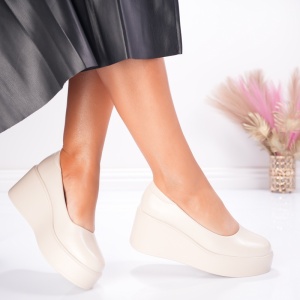 Pantofi Casual cu Platforma Masha - 1034 Beige - Img 2