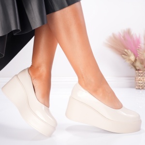Pantofi Casual cu Platforma Masha - 1035 Beige - Img 3