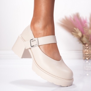 Pantofi Casual Toc Lolly - 1032 Beige - Img 2