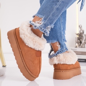 Papuci Imblaniti Tip UG - CozyWalk MK060-1 Camel