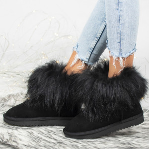 Ghete Dama Tip UG Piele Si Puf Naturala - C22 Black - Img 2