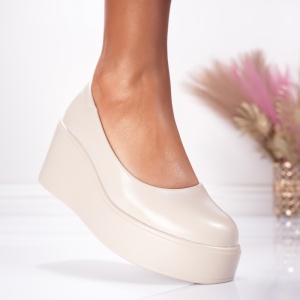 Pantofi Casual cu Platforma Masha - 1034 Beige - Img 3