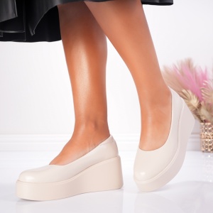 Pantofi Casual cu Platforma Masha - 1035 Beige - Img 4