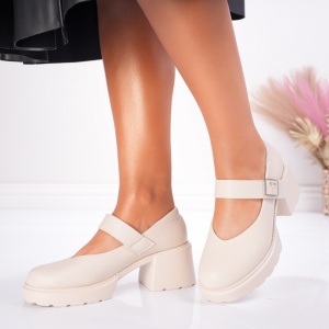 Pantofi Casual Toc Lolly - 1032 Beige - Img 3