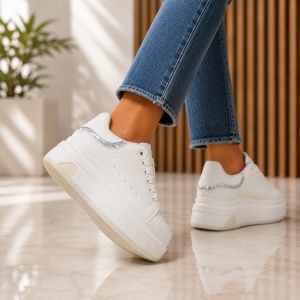Sneakers Dama Platforma NOVA - JX888 White Silver - Img 6