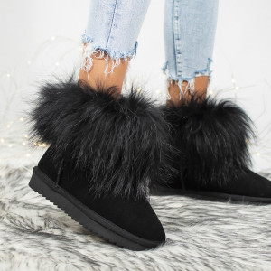 Ghete Dama Tip UG Piele Si Puf Naturala - C22 Black - Img 1