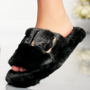 Papuci de Casă Fluffy Zip - WP-8107 Black - Img 3
