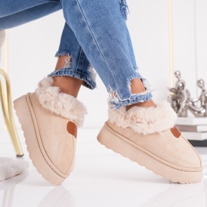 Papuci Imblaniti Tip UG - CozyWalk MK060-1 Beige