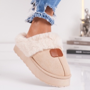 Papuci Imblaniti Tip UG - CozyWarm MK058-1 Beige - Img 3