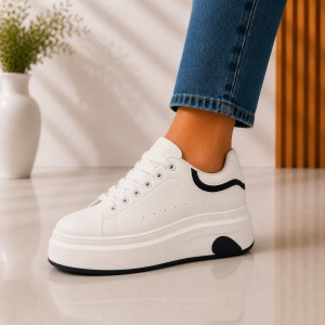 Sneakers Dama Platforma NOVA - JX888 White Black - Img 2