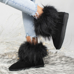 Ghete Dama Tip UG Piele Si Puf Naturala - C22 Black - Img 3