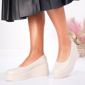 Pantofi Casual cu Platforma Masha - 1034 Beige - Img 4