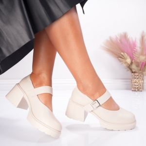Pantofi Casual Toc Lolly - 1032 Beige - Img 4