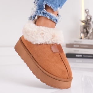 Papuci Imblaniti Tip UG - CozyWalk MK060-1 Camel - Img 2