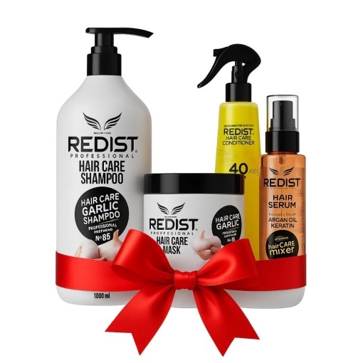 REDIST Promo Csomag Fokhagyma – Sampon 1000ml + Hajmaszk 475ml + Kétfázisú Balzsam 400ml + Argan & Keratin Szérum 125ml