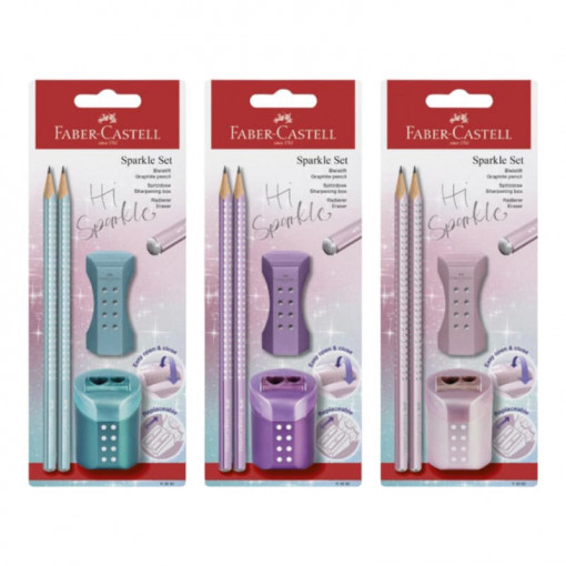 Faber Castell olovka, rezač i gumica METALIC