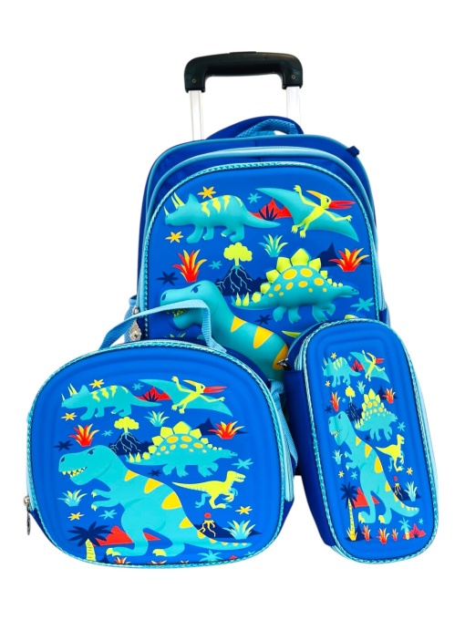 Ranac set 3u1 sa točkićima dino plavi