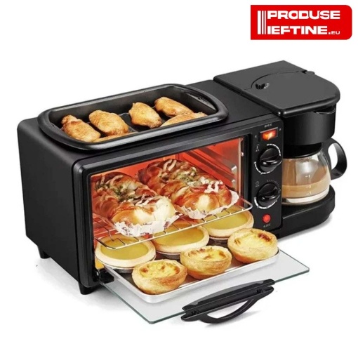 Aparat multifuncțional pentru mic dejun - Cuptor/Prajitor+Cafetiera+Grill