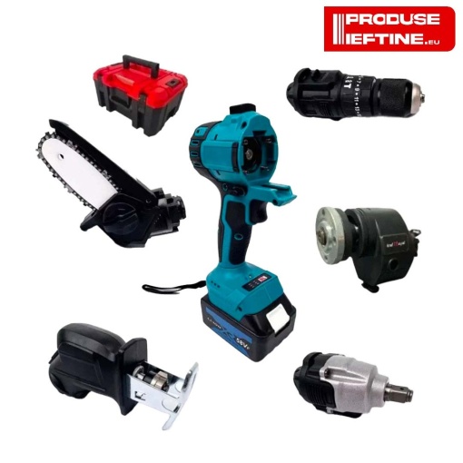 Trusa scule 5 in 1 cu 1 acumulator 48V, bormasina, cheie impact, minidrujba, fierastrau sabie