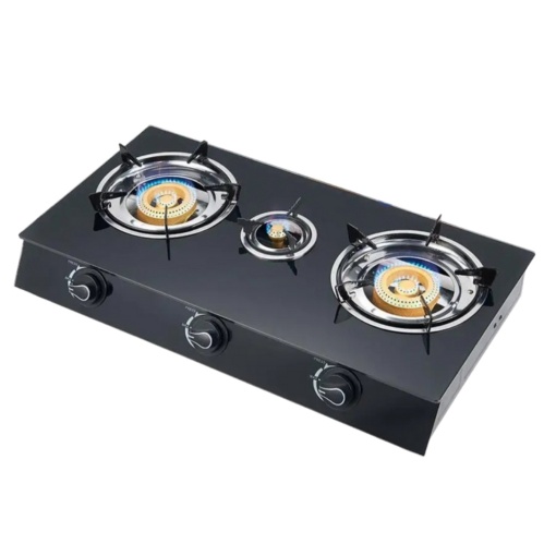 Aragaz cu plită din sticlă, 3 ochiuri, alimentare GPL (butelie), aprindere quartz – Design modern