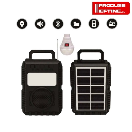 Kit solar cu lanterna,radio,încarcător cu 1 bec cu panou solar portabil