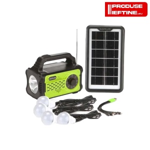Kit urgență Ultra - lanterna,radio,încarcător cu 3 becuri cu panou solar portabil - Baterie 10000mAH - Img 1