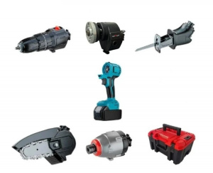 Trusa scule 5 in 1 cu 1 acumulator 48V, bormasina, cheie impact, minidrujba, fierastrau sabie - Img 6