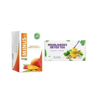 Capsule pentru slabit Minus, 30 comprimate, Herbal New Life + Mounjaroex Detox Tea, Ceai de slabit cu aroma de lamaie, Susținerea Rutinei Zilnice 60 plicuri