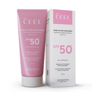The Ceel Cremă de protecție solară pentru față SPF 50+ cu efect de uniformizare a tonului – Tone Up Pink – 50 ml