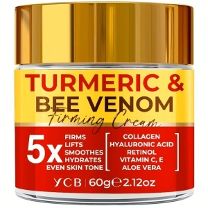 Cremă de Față cu Curcuma și Venin de Albine – Colagen, Retinol, Acid Hialuronic, Vitamine C & E – Fermitate, Lifting și Ten Neted, Non-Grasă.