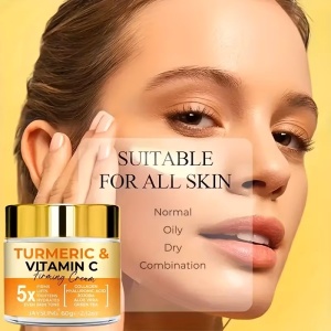 JAYSUING Crema de întărire cu curcuma și vitamina C - Unisex Adult Hydrator cu acid hialuronic, colagen, jojoba, vitamina E - Toate tipurile de piele, retinol pentru hidratare, întărire și tonul uniform al pielii - Img 2