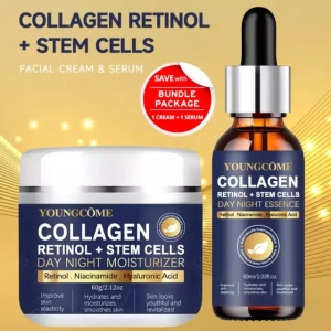 Set Ser și Cremă de Față cu Retinol, Colagen și 5% Acid Hialuronic – Zi și Noapte, 40ml / 30g